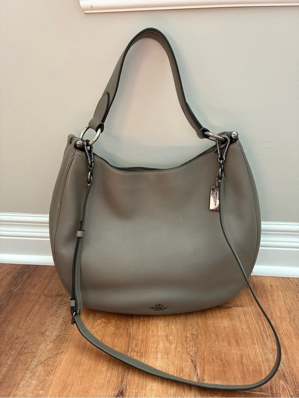 Coach Mae Leather Hobo Shoulder Crossbody Purse, 36026, Grey Birch / Gunmetal